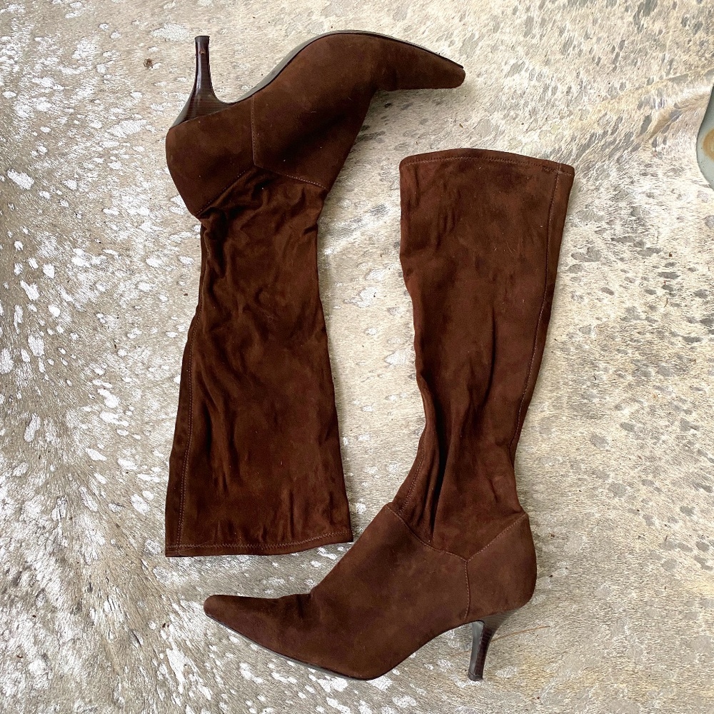 Cole Haan and Nike brown suede boots w pointed toe